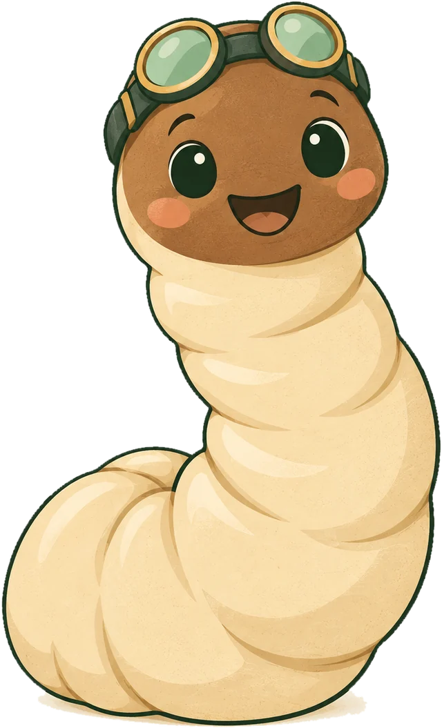 Bohrbert, der Holzwurm, mit Schutzbrille auf der Stirn